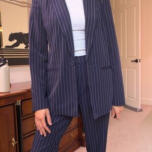 Dark Blue Pinstripe Suit Set